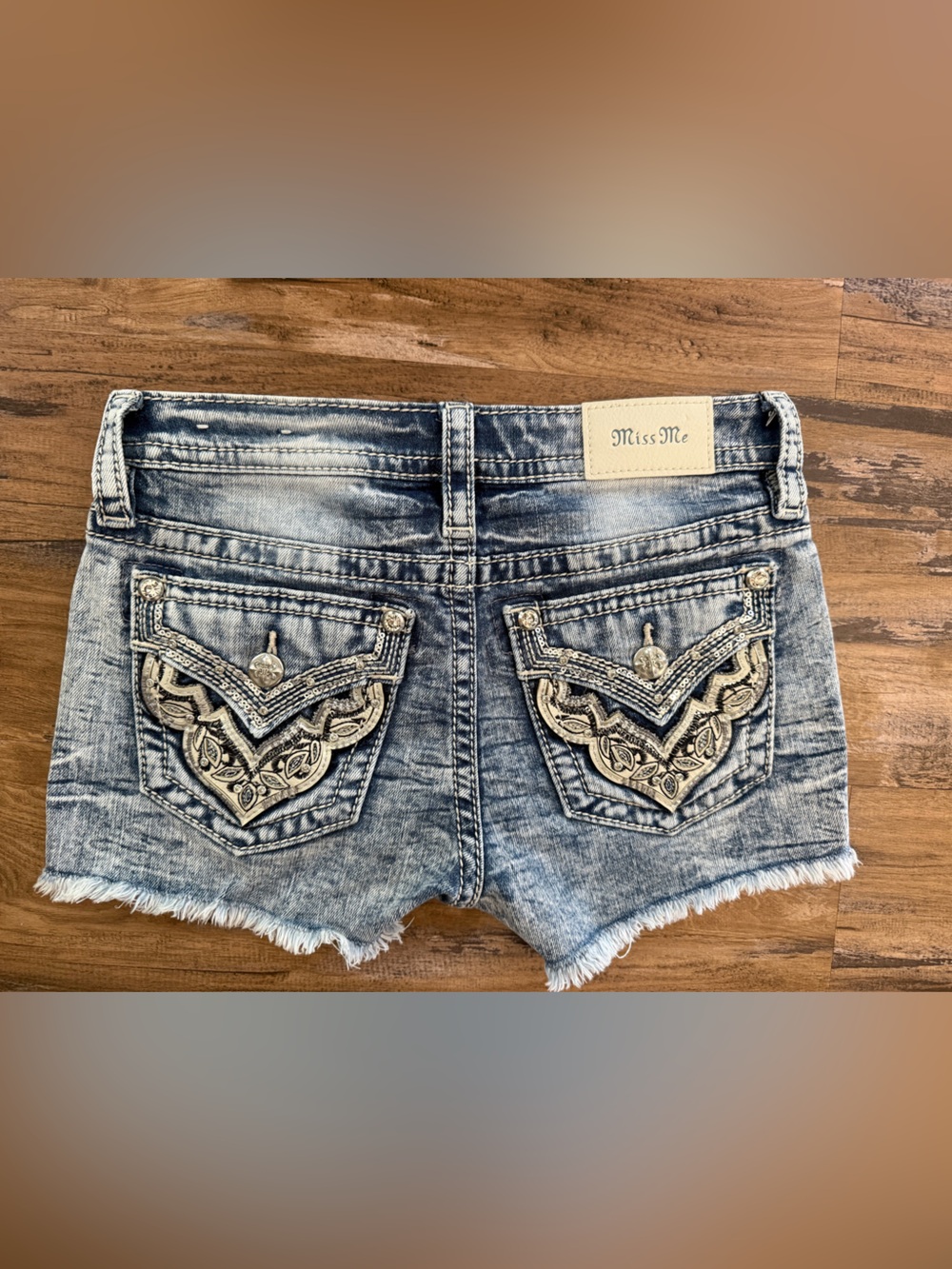 Miss Me Light Blue Distressed Embroidered Denim Shorts